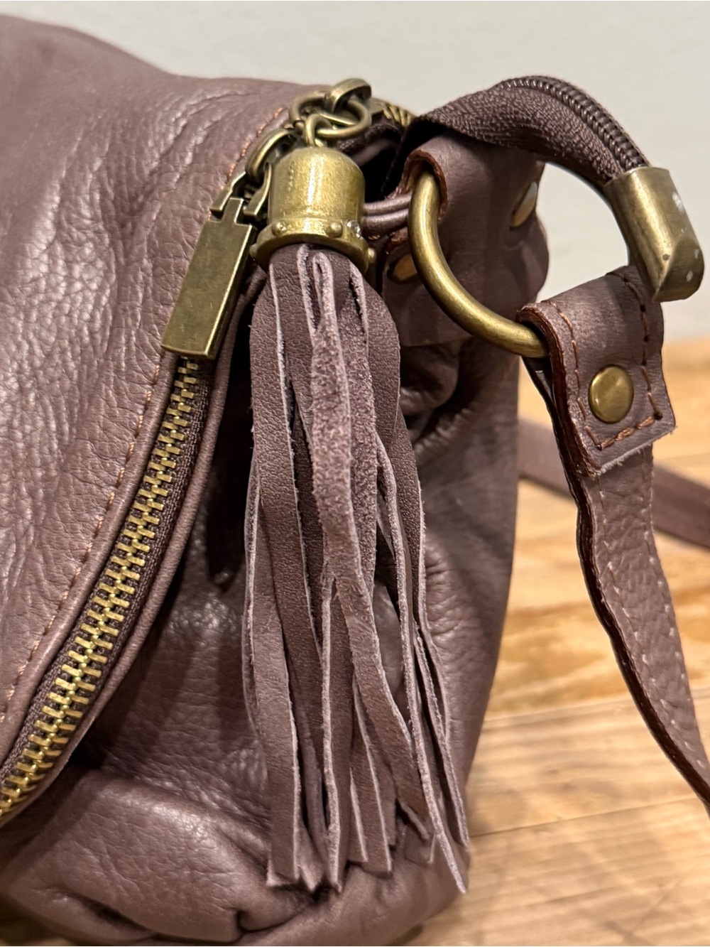 Vera Pelle Italy | Dark Eggplan Soft Leather Crossbody Sling Bag Tassel Quality